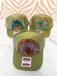 Feather Trucker Hat - Olive (3 Options)