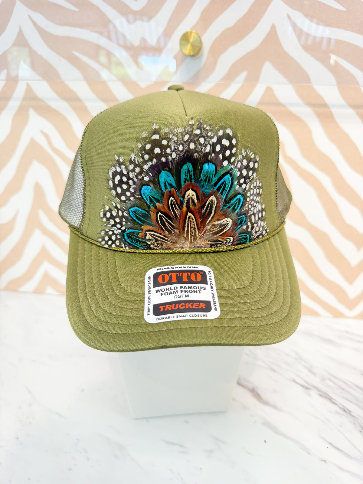 Feather Trucker Hat - Olive (3 Options)