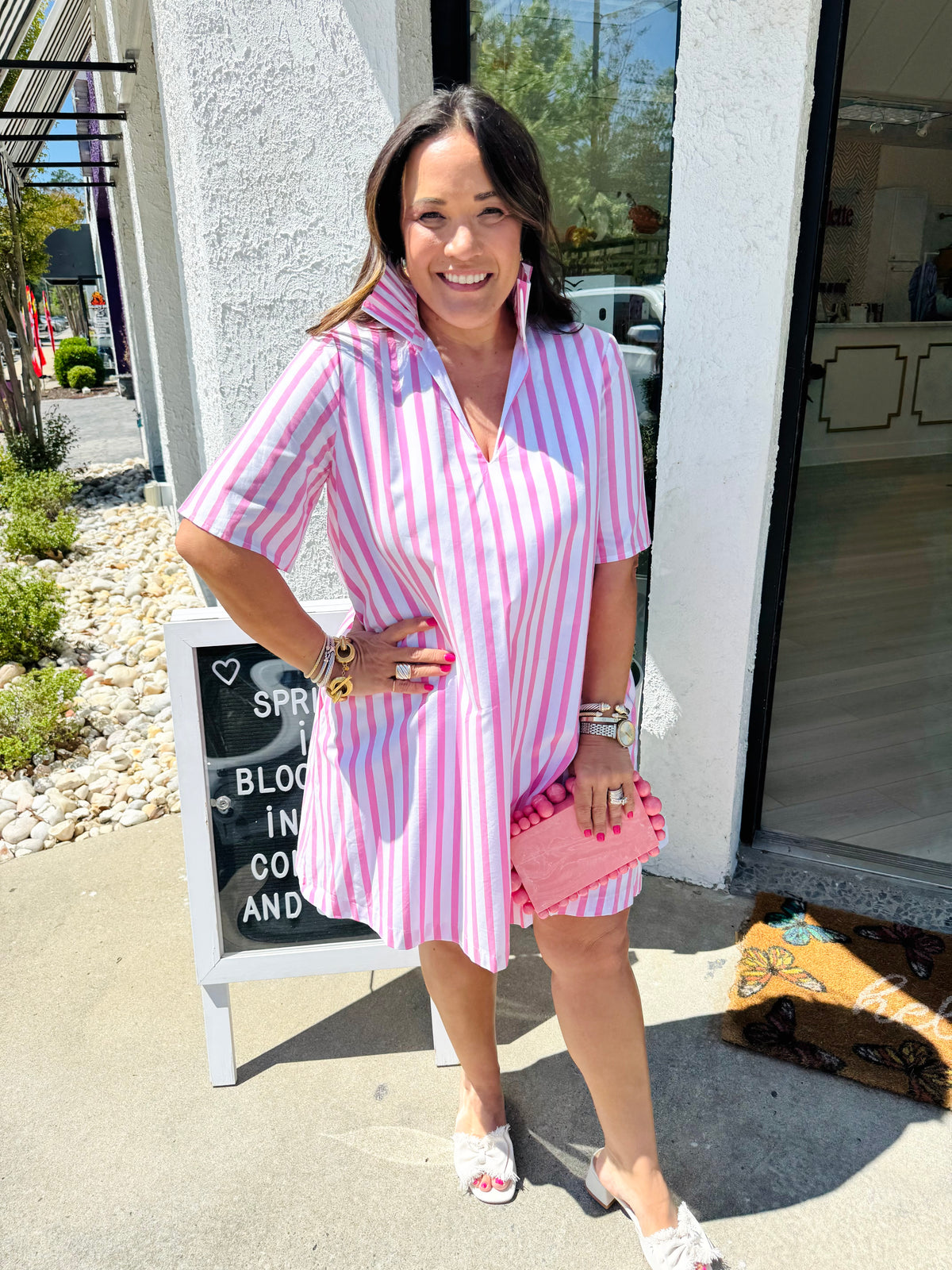 Adrienne Olivia Dress in Pink Stripe