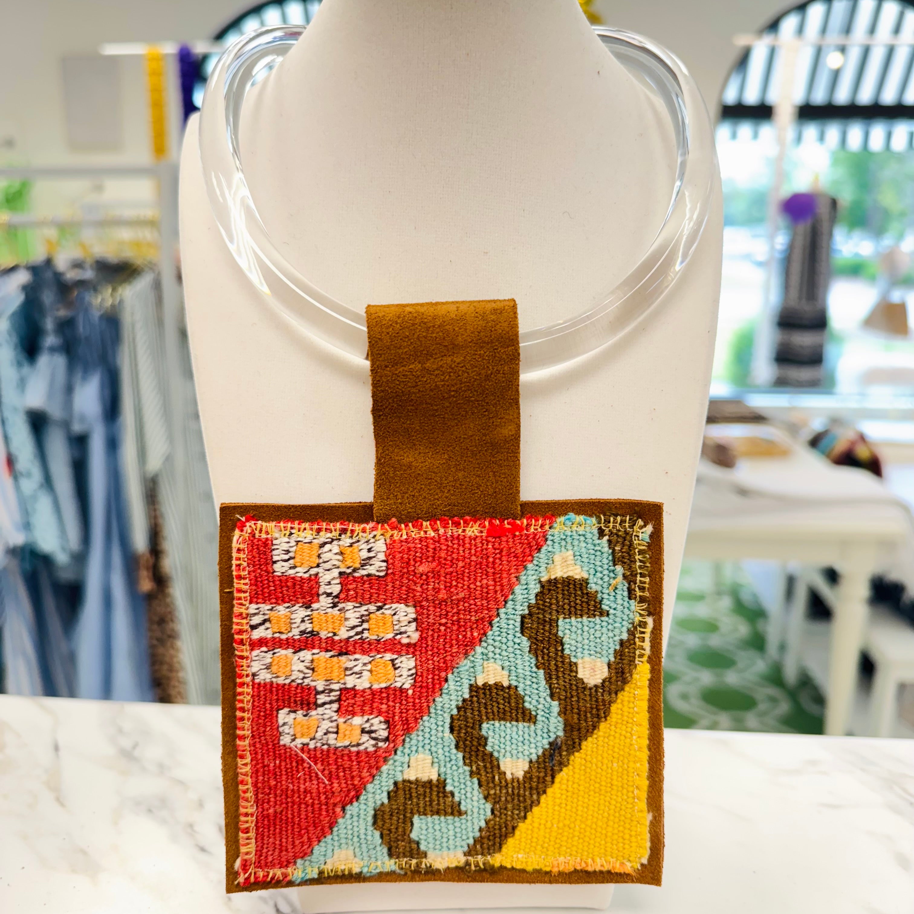 ORIJINAL Acrylic Pendant Necklace - Brown/Red/Yellow/Blue Patch