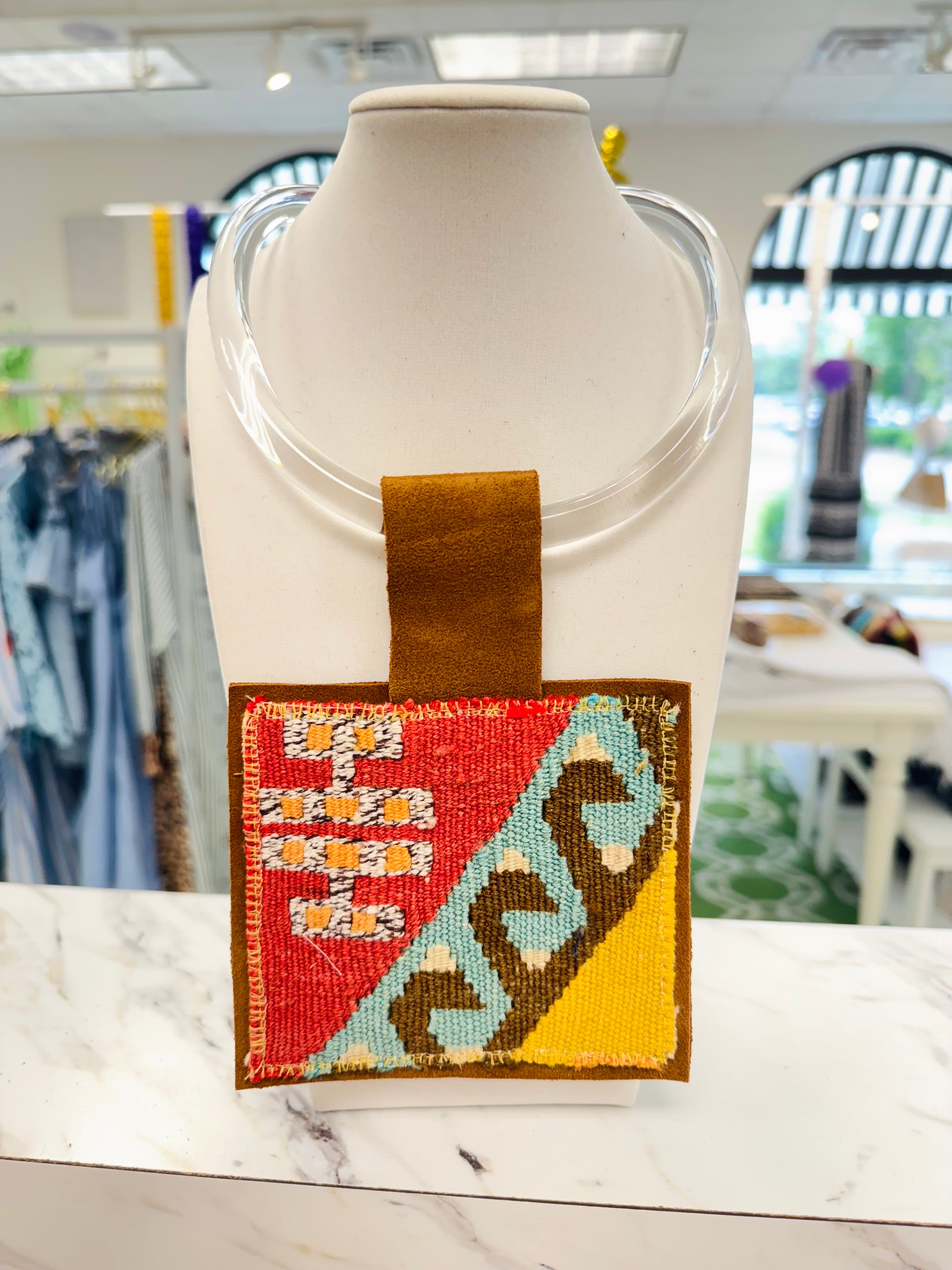 ORIJINAL Acrylic Pendant Necklace - Brown/Red/Yellow/Blue Patch