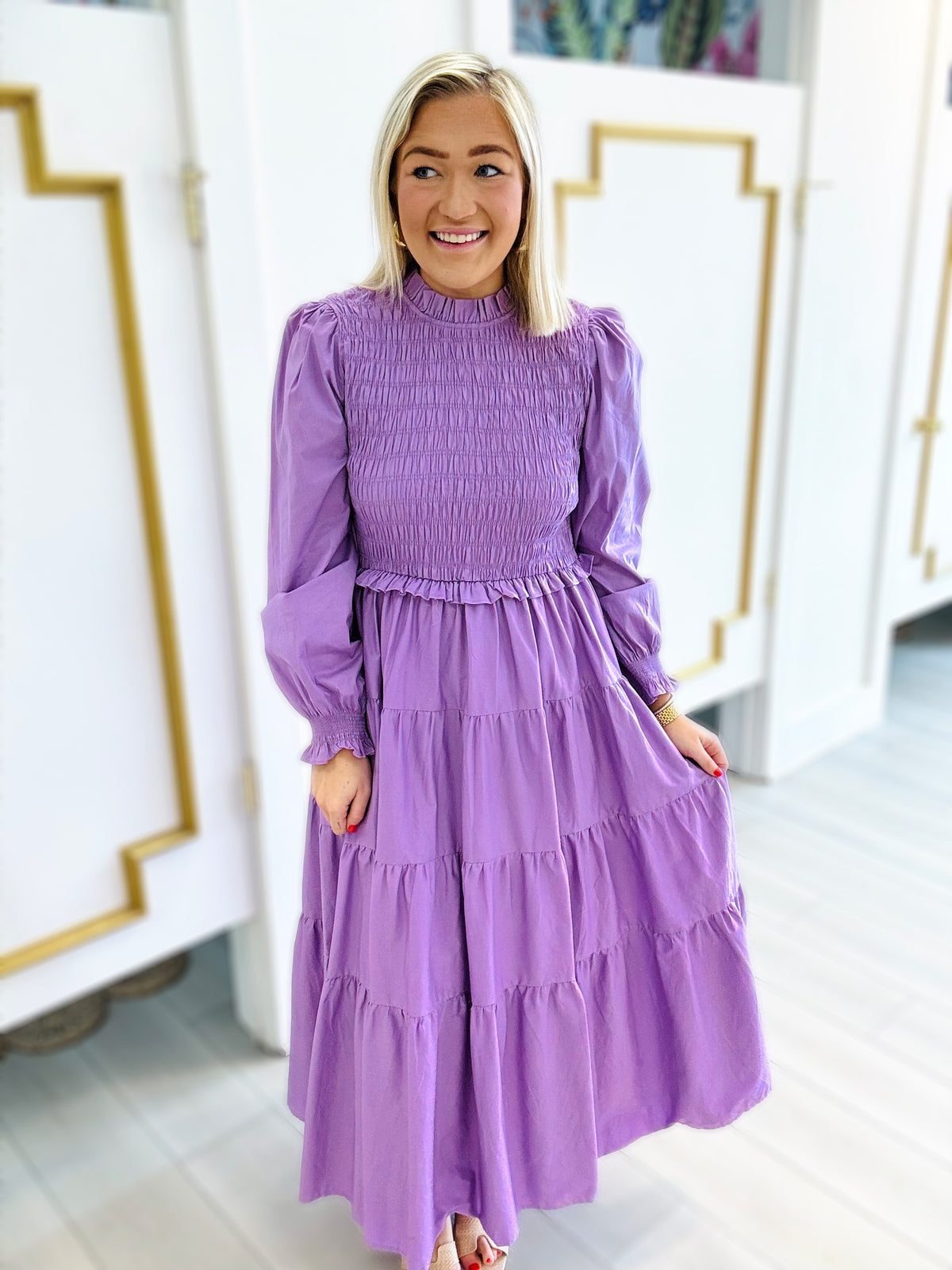 Solid Poplin Smock Tier Maxi Dress | KARLIE