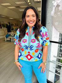 Raya Top in Aqua Ikat | MAUDE