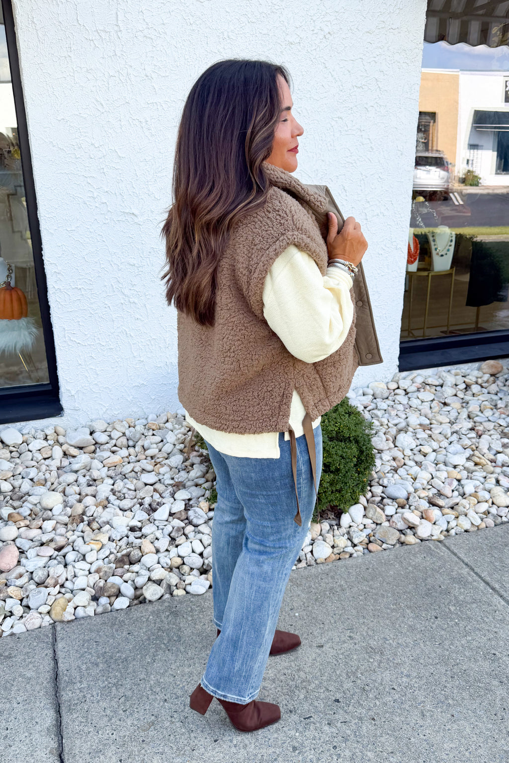 Oversized Faux Fur Vest in Mocha