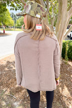 Ribbed Boat Neck Long Sleeve Oversized Sweater in Mocha