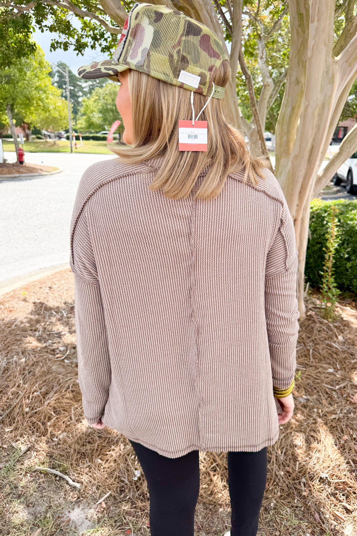 Ribbed Boat Neck Long Sleeve Oversized Sweater in Mocha