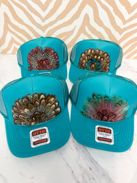 Feather Trucker Hat - Turquoise (4 Options)