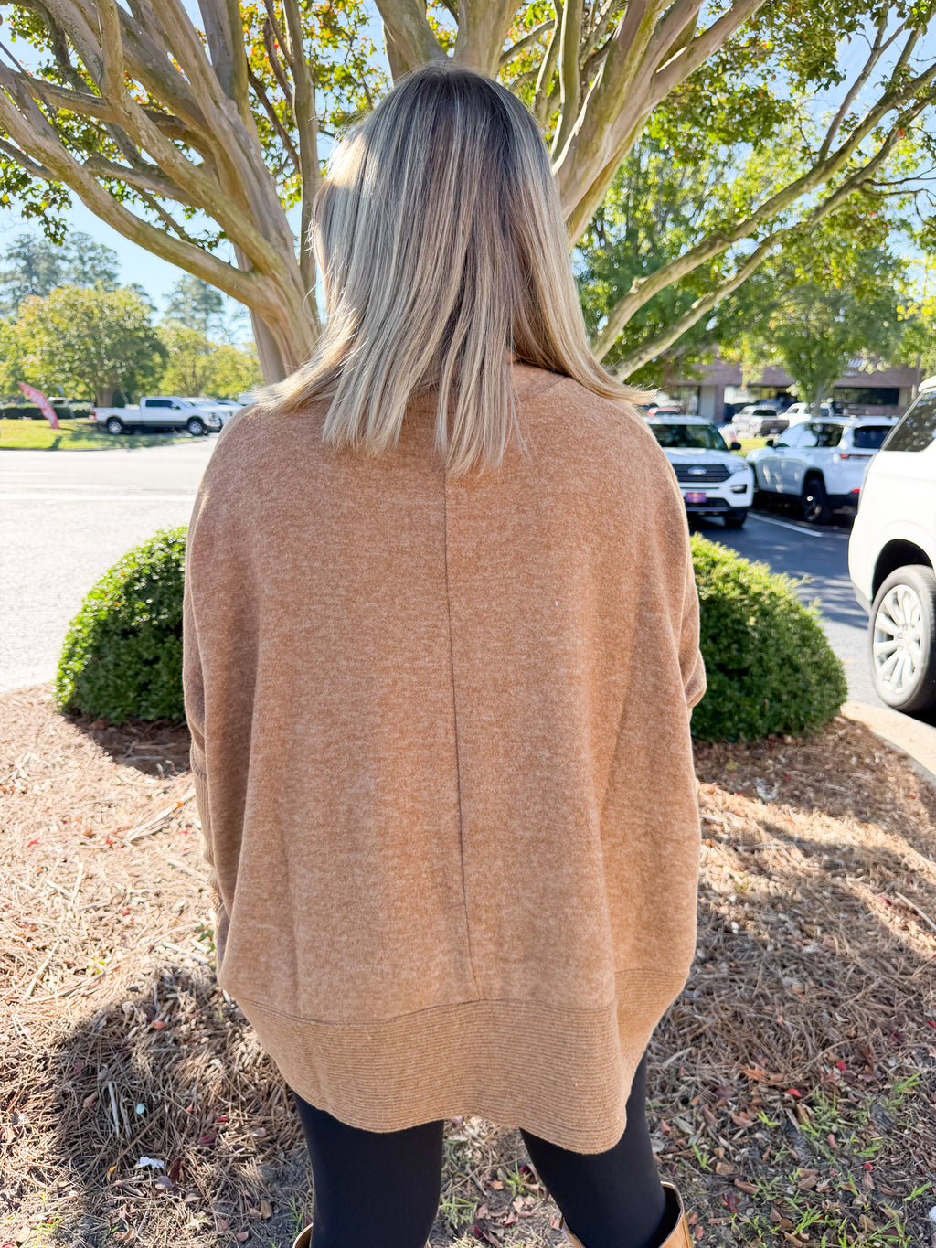 Oversized Balloon Sleeve Turtleneck Sweater in Deep Camel
