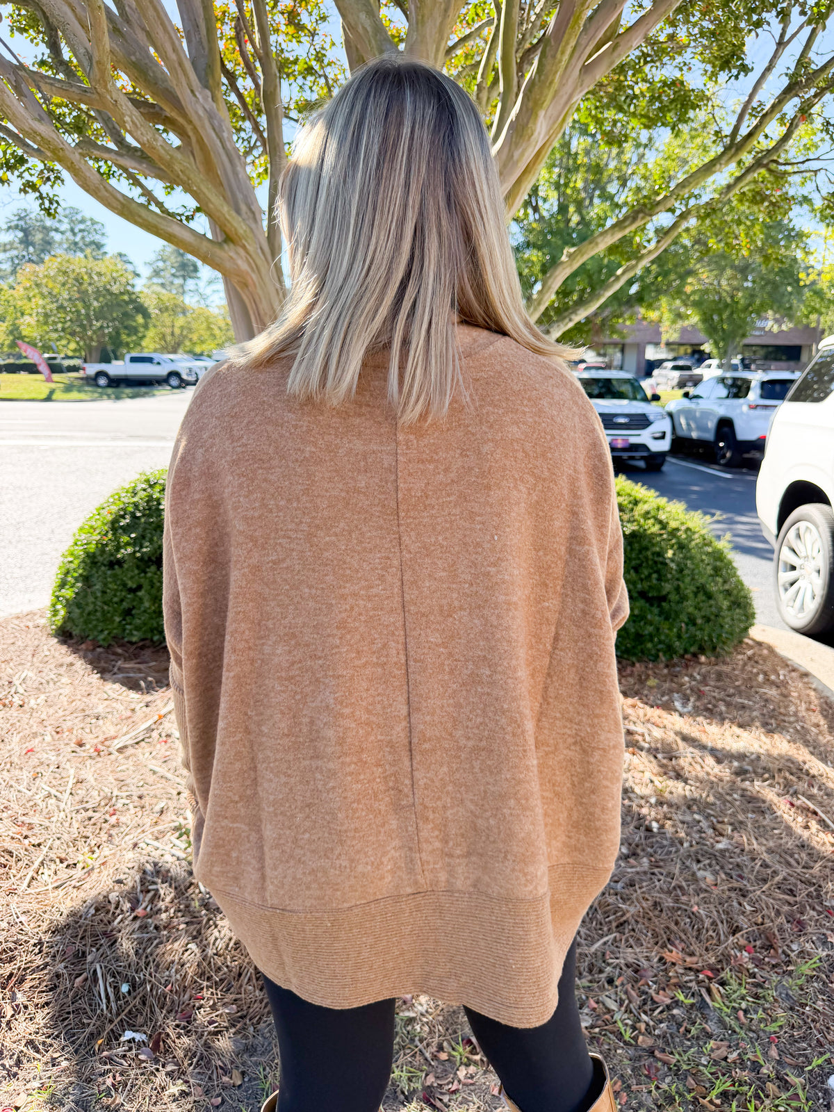 Oversized Balloon Sleeve Turtleneck Sweater in Deep Camel