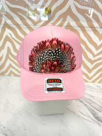 Feather Trucker Hat - Pink (3 Colors)