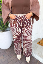 Take Me To Africa Zebra Print Wide Leg Pants - Brown