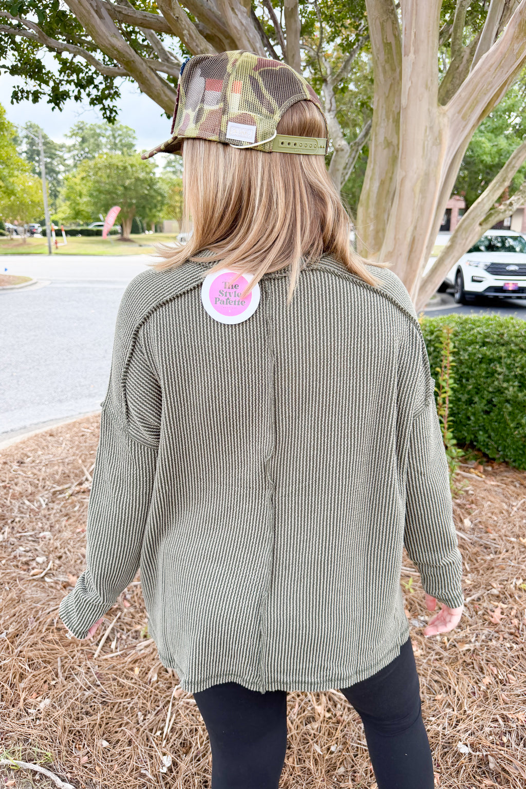 Ribbed Boat Neck Long Sleeve Oversized Sweater in Olive