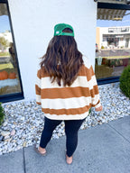 Lucky Mallard Striped Mock Neck Sweatshirt - Camel/Cream