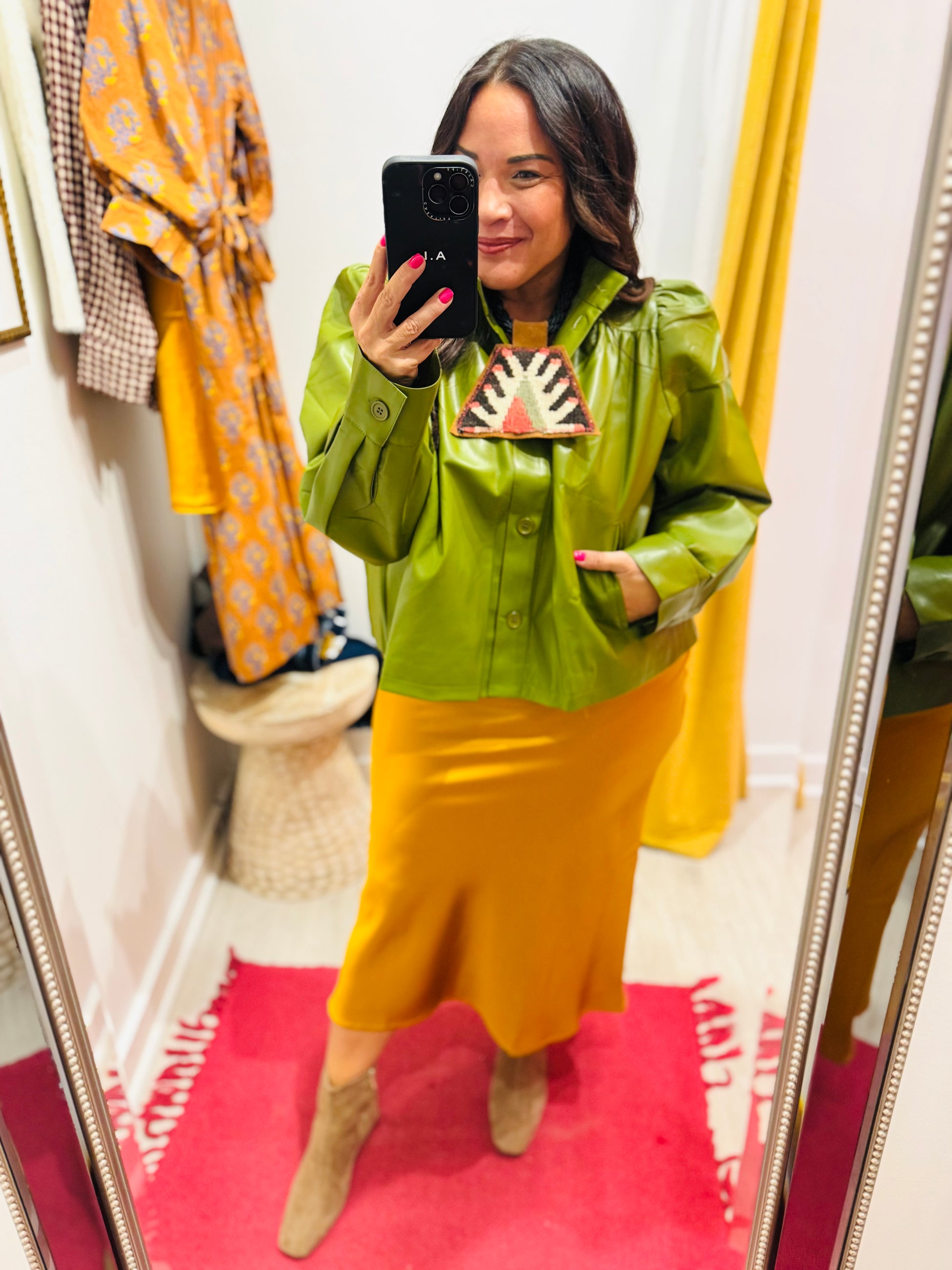 ORIJINAL Black Rope Pendant Necklace - Brown/Red/Green Patch