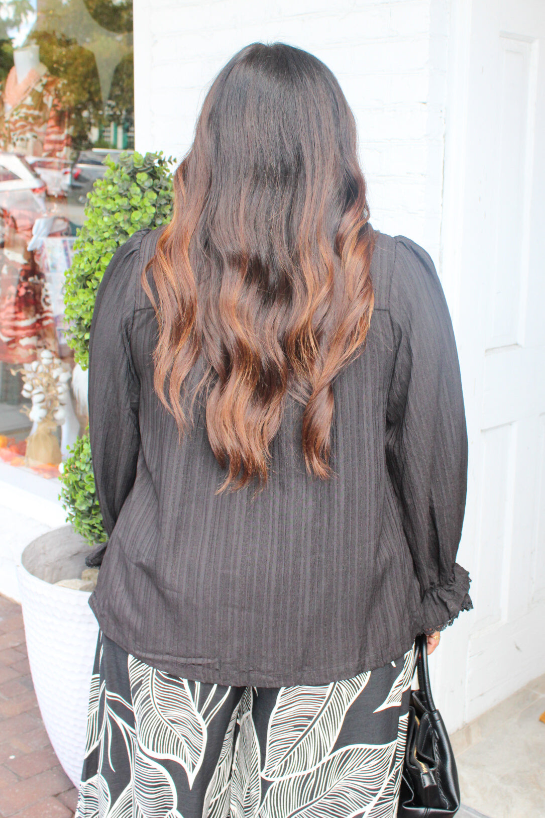 Easy Essential Button Down Puff Sleeve Top in Black