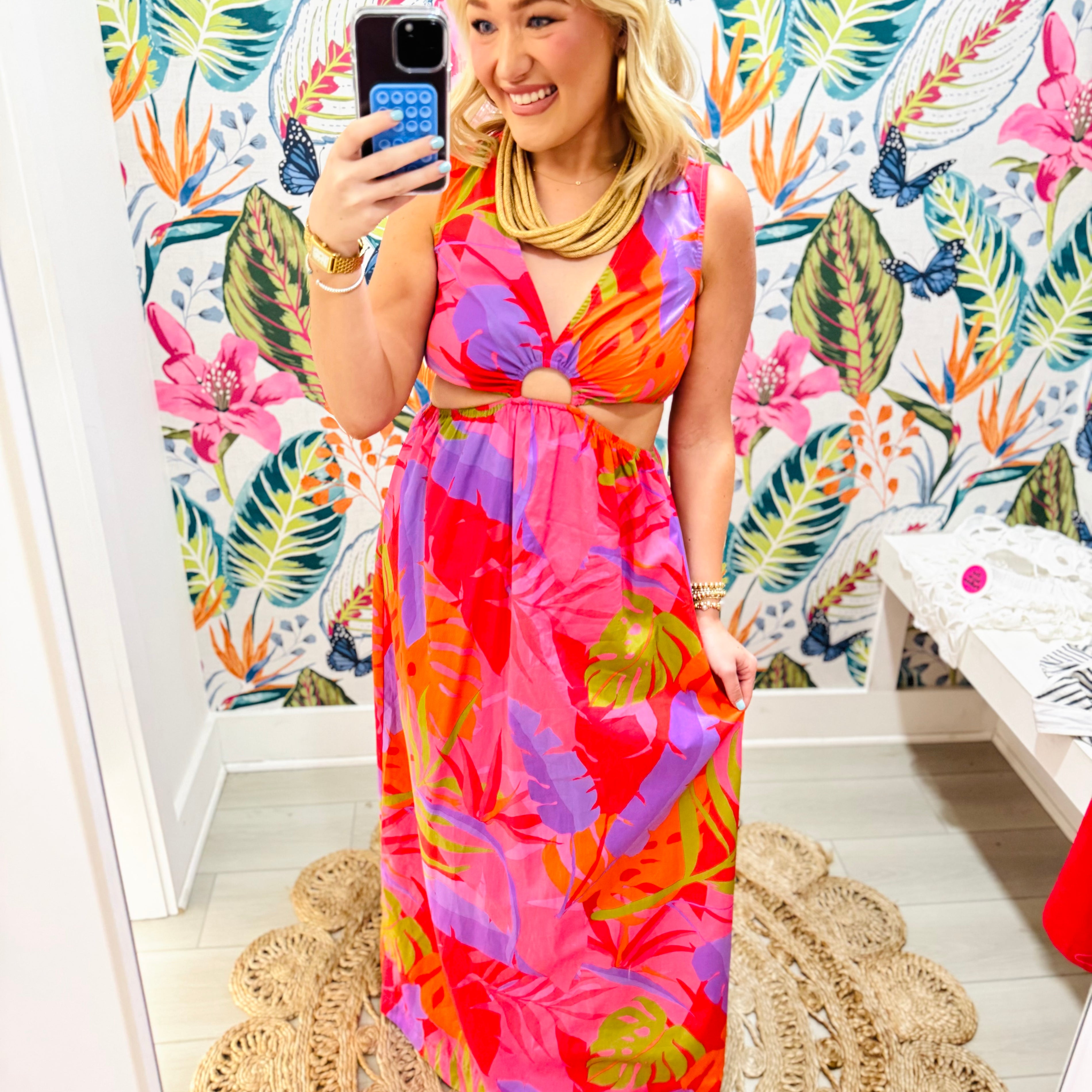 Tropical V-Neck Cut Out Maxi Dress | KARLIE