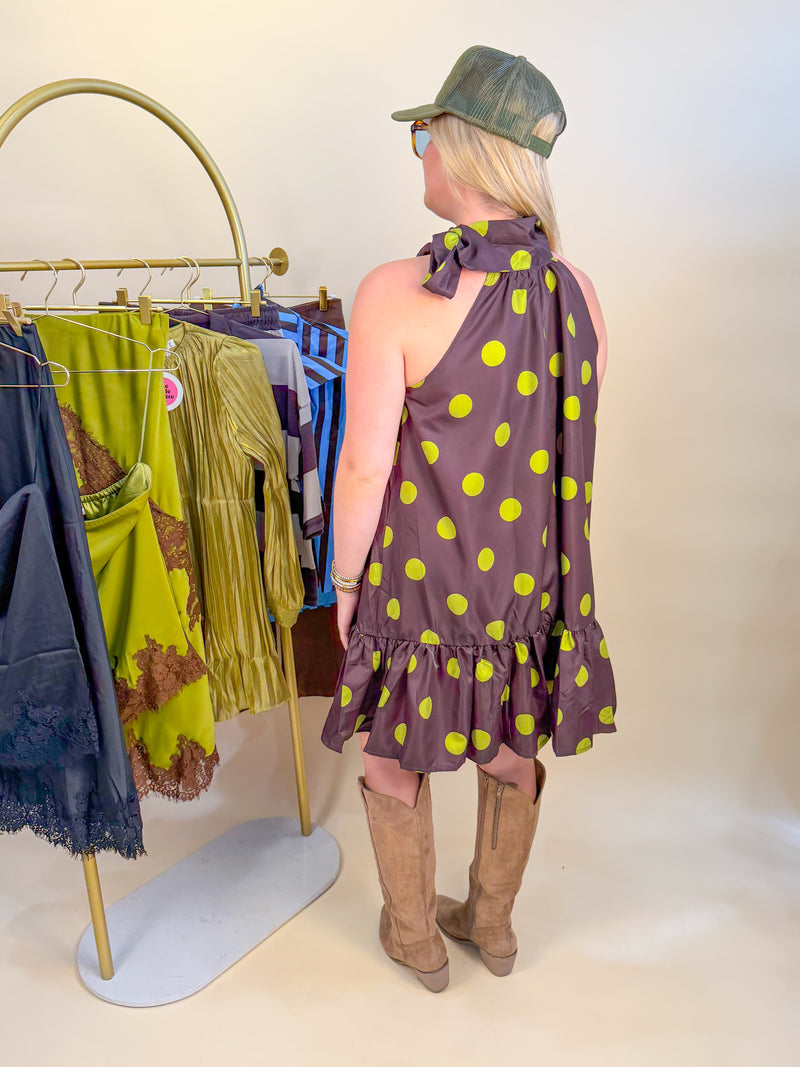 Pam Polka Dot Dress in Brown