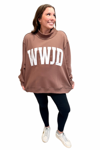 'WWJD & AMEN' Reversible Mock Neck Sweatshirt in Brown/Cream