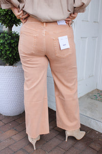 High Rise Mocha Color Crop Wide Leg Jeans VERVET