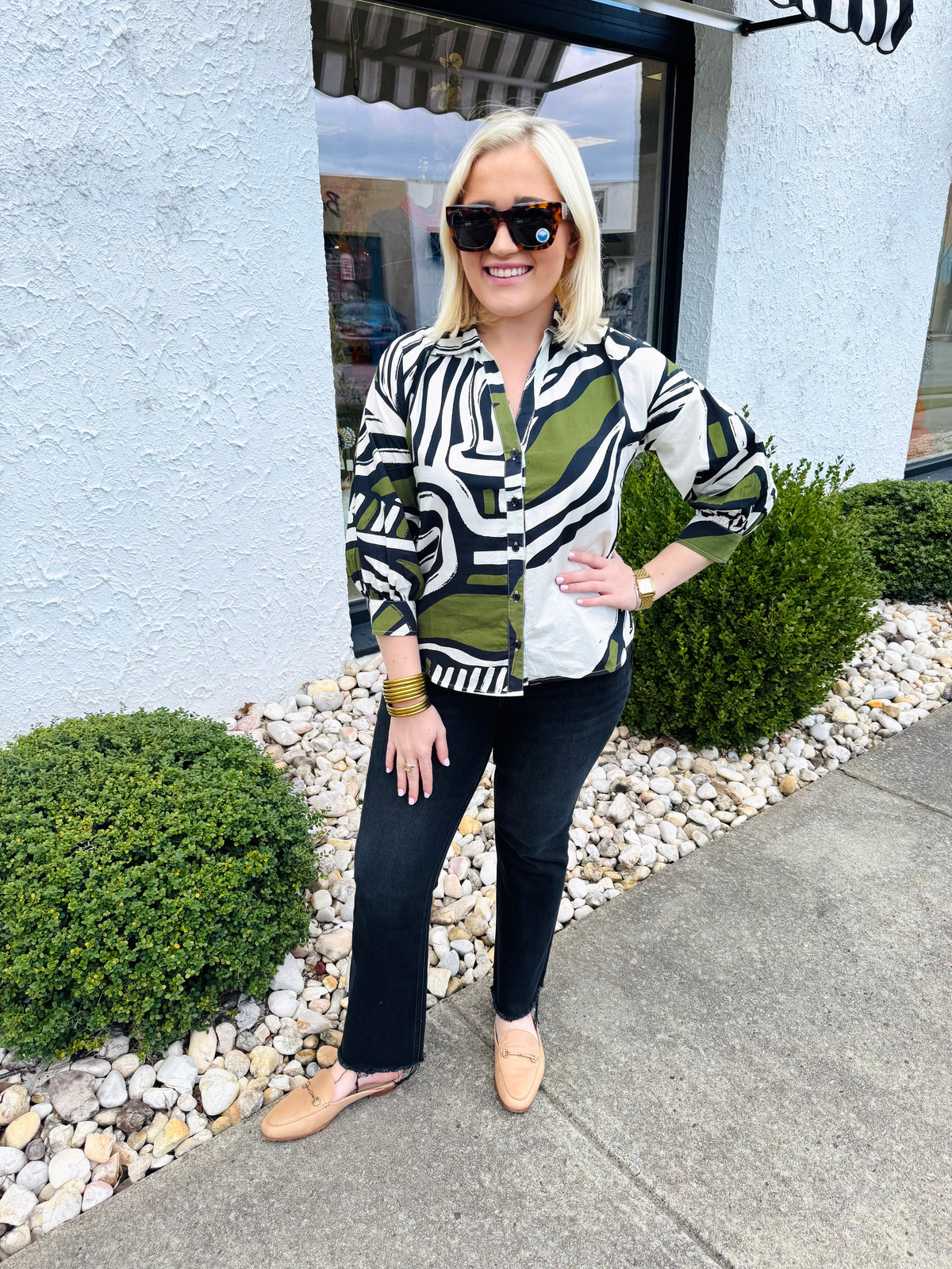 Elsa Top in Olive Zebra | MAUDE