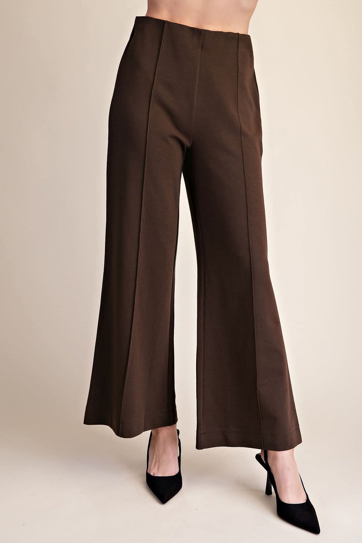 High Waist Wide Cropped Flare Pants in Chocolate