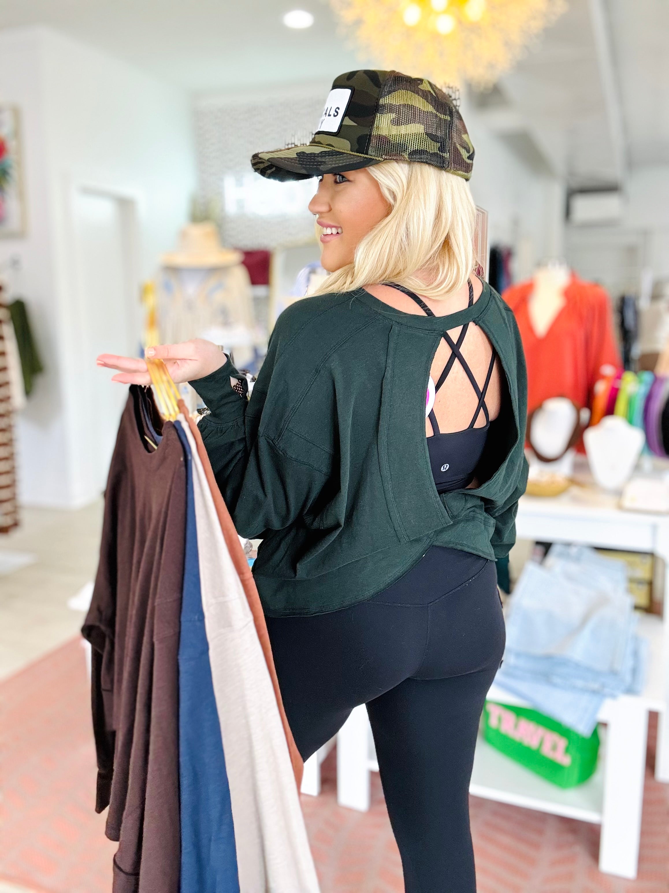 Go Girl Long Sleeve Slub Open Back Tee (5 Colors)