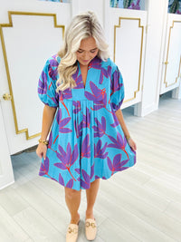 Abstract Leaf Scallop V-Neck Dress | KARLIE