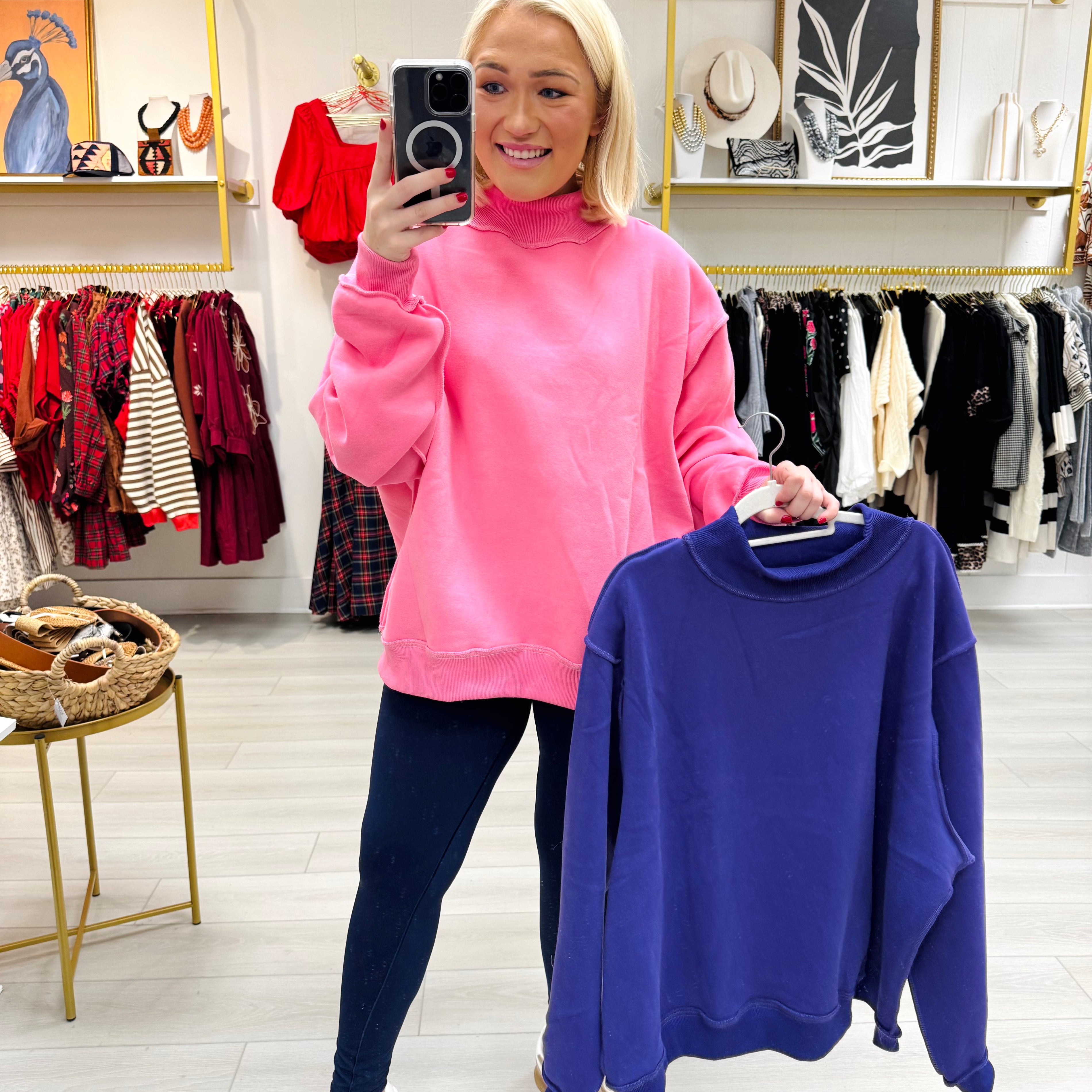 Solid Reversible Oversized Mock Neck Sweatshirt (2 Colors)