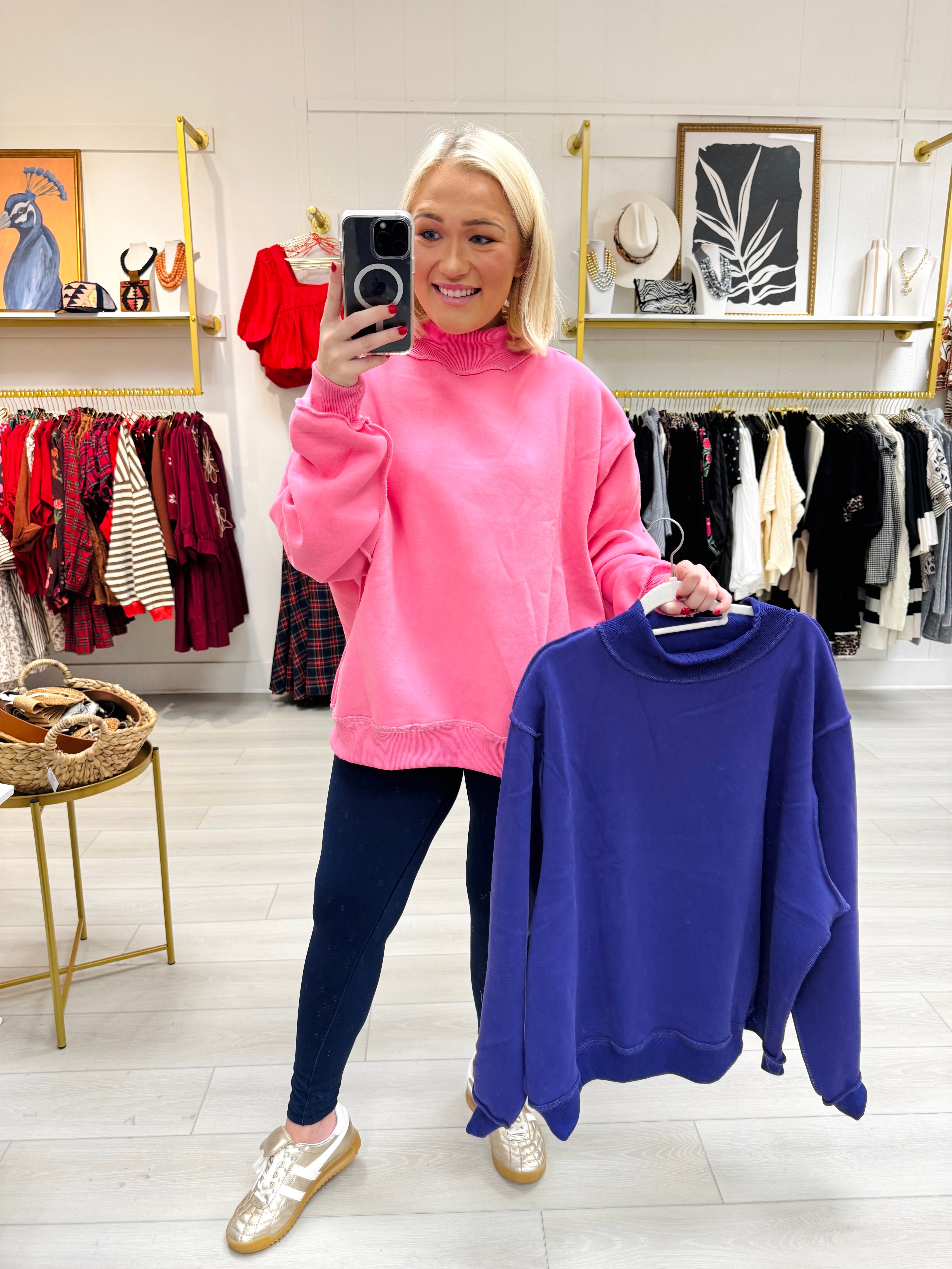 Solid Reversible Oversized Mock Neck Sweatshirt (2 Colors)