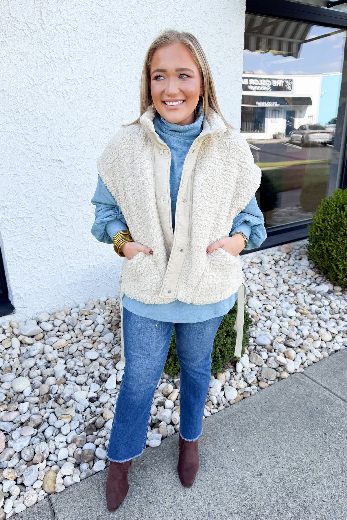 Oversized Faux Fur Vest in Sand Beige