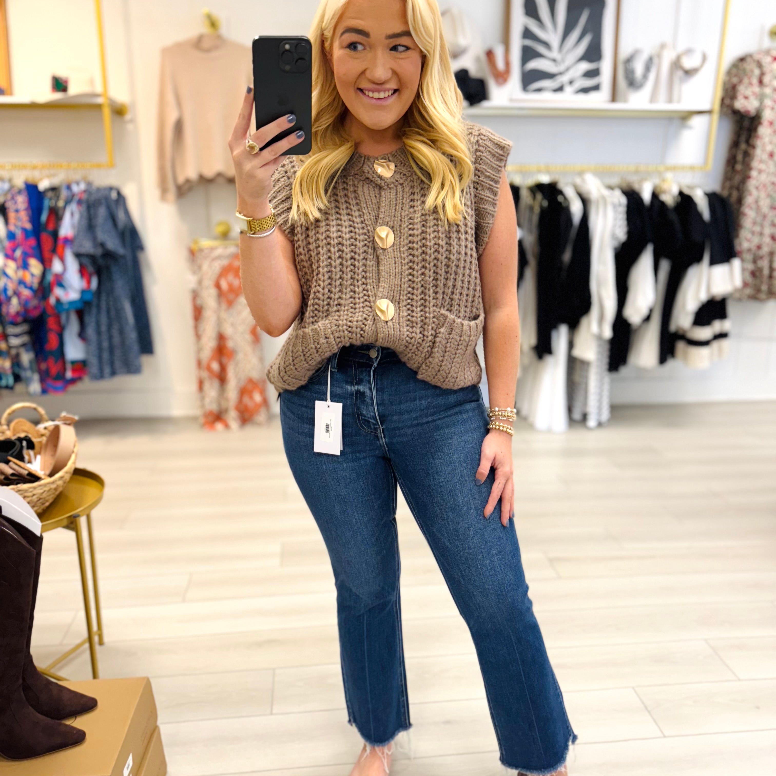 Casey Gold Button Front Sweater