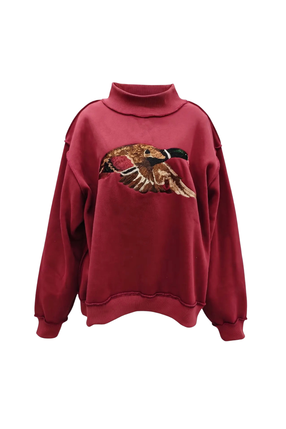 Flying Mallard Embroidered Mock Neck Sweatshirt - Burgundy