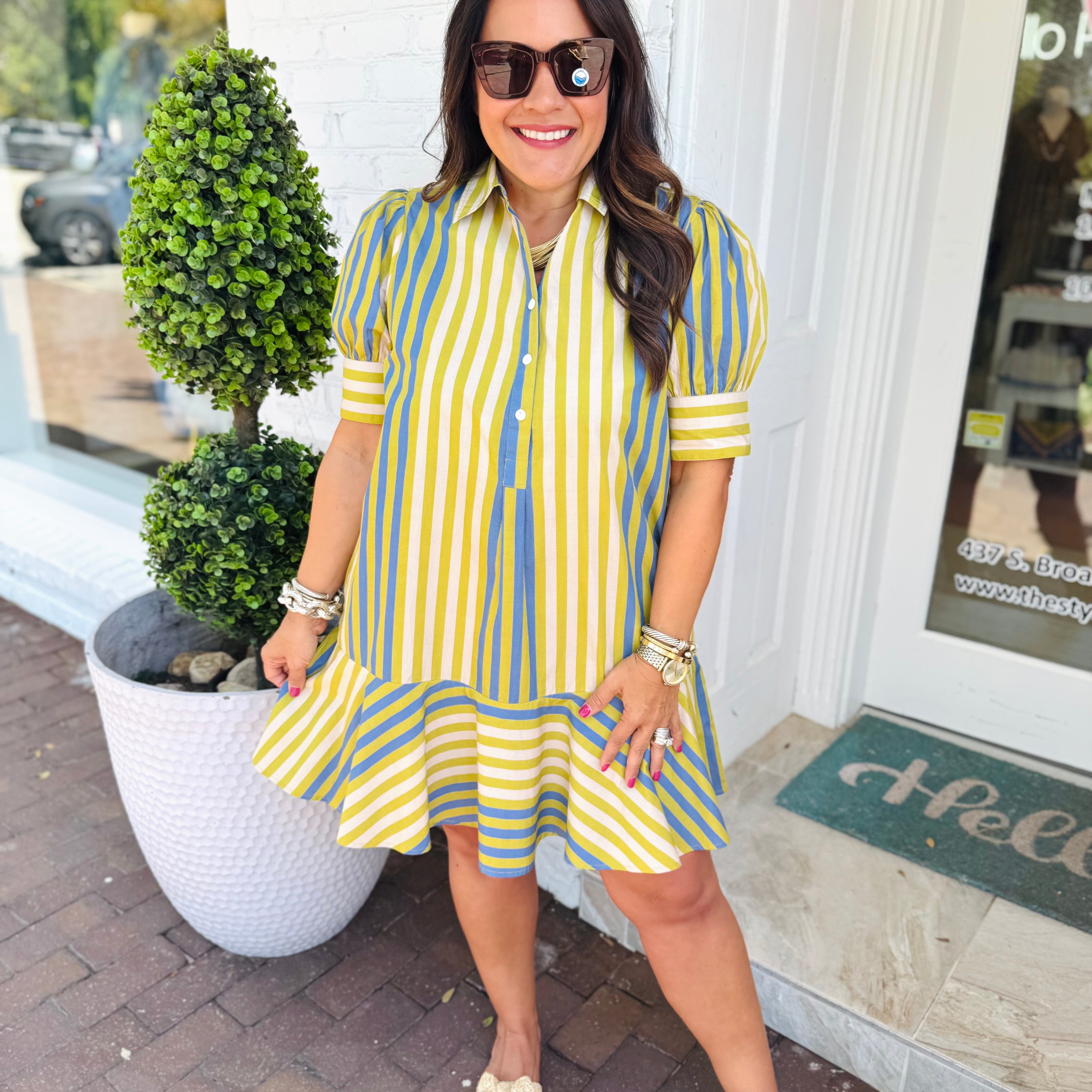 Liv Dress in Chartreuse Stripes | LIVRO