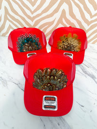 Feather Trucker Hat - Red (3 Colors)