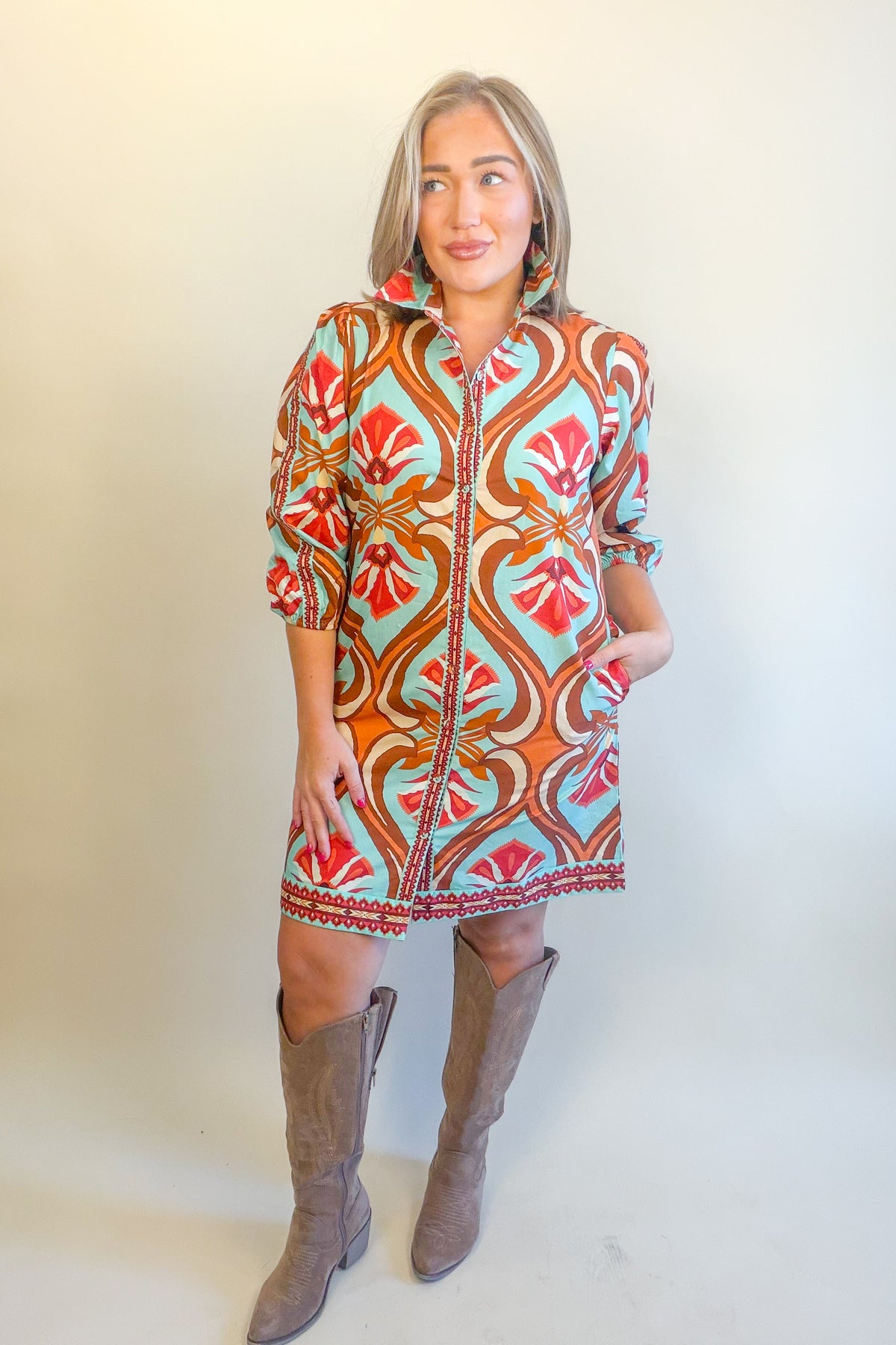 Ava Dress in Geo Mint | MAUDE
