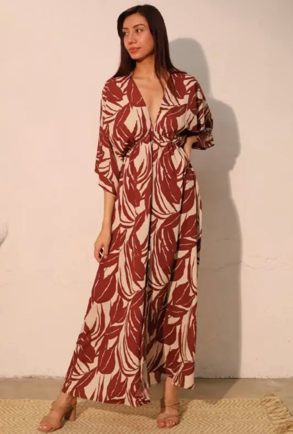 Kathryn Kimono Maxi Dress - Auburn/Cream