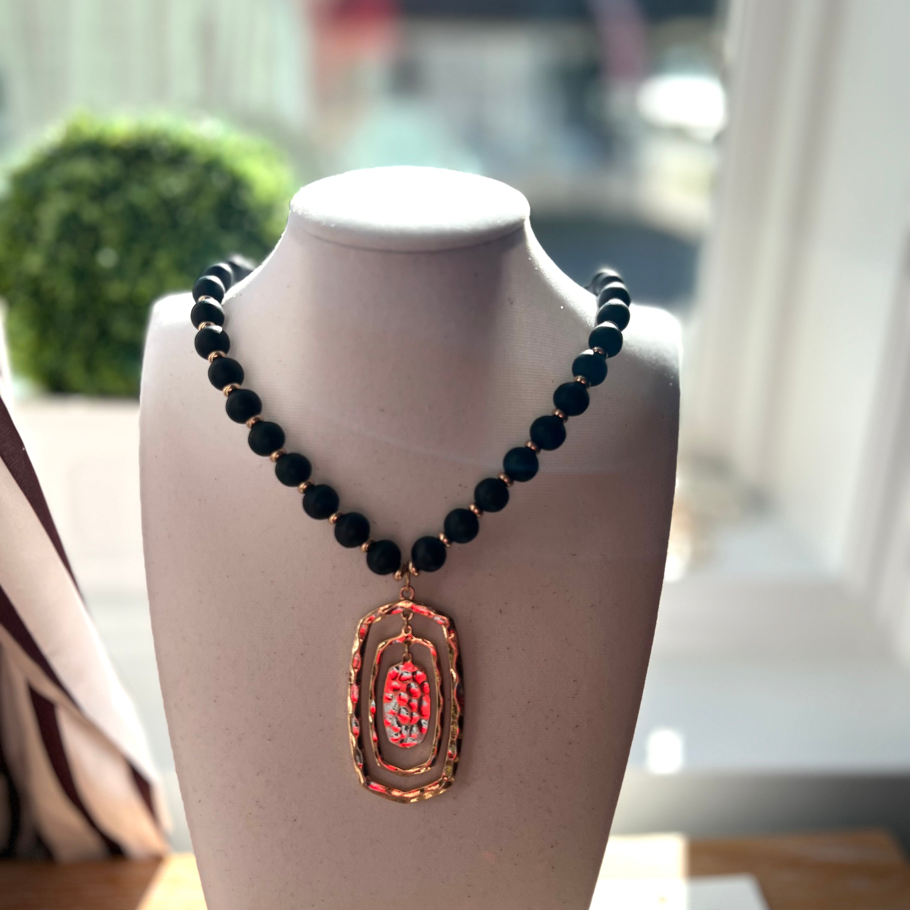 Wooden Beaded Oval Necklace