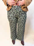 Animal Print Wide Leg Denim in Olive