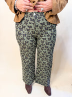 Animal Print Wide Leg Denim in Olive