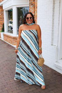 Fall Wedding Guest Strapless Scarf Maxi Dress