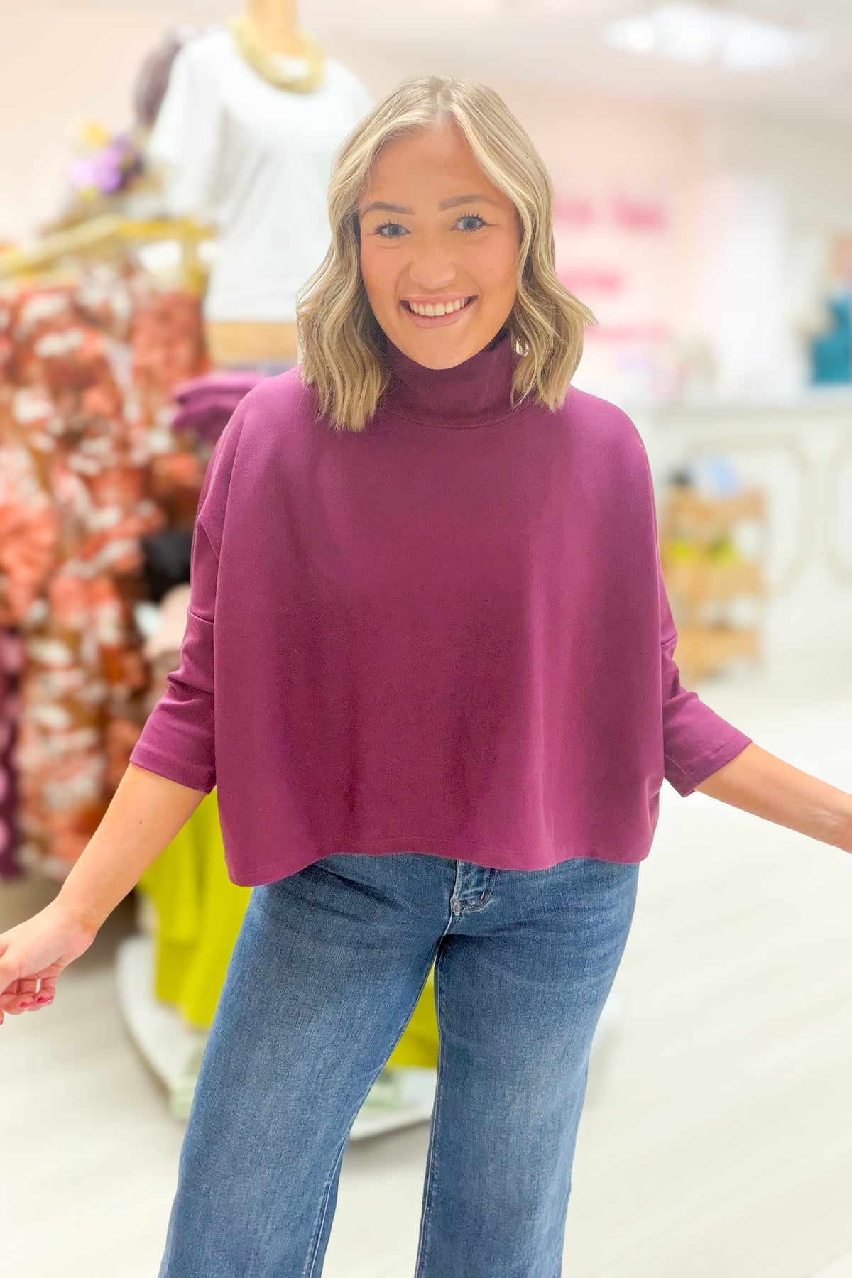Simple Sway Boxy Mock Neck Top - Wine