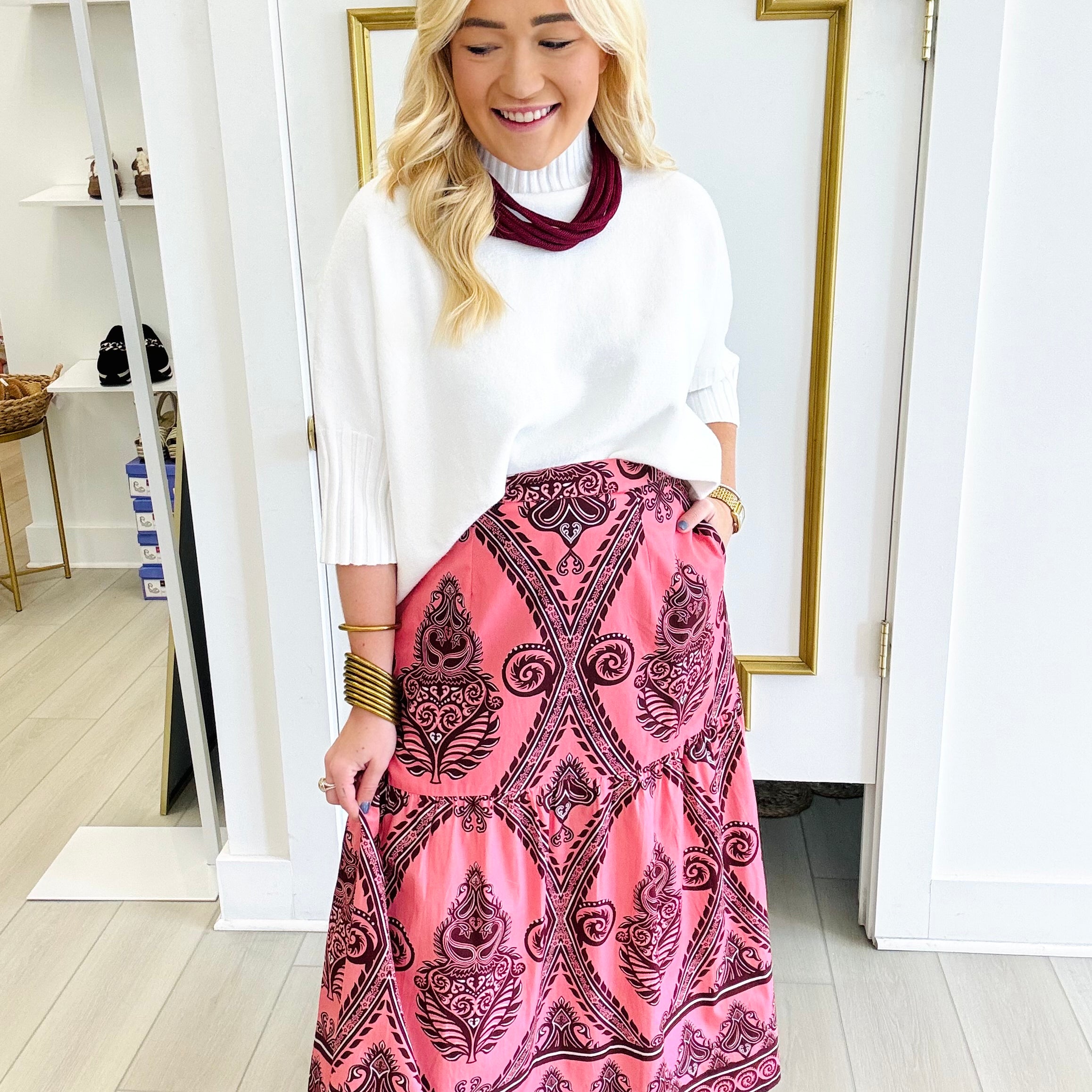 Ada Skirt in Salmon Motifs | MAUDE