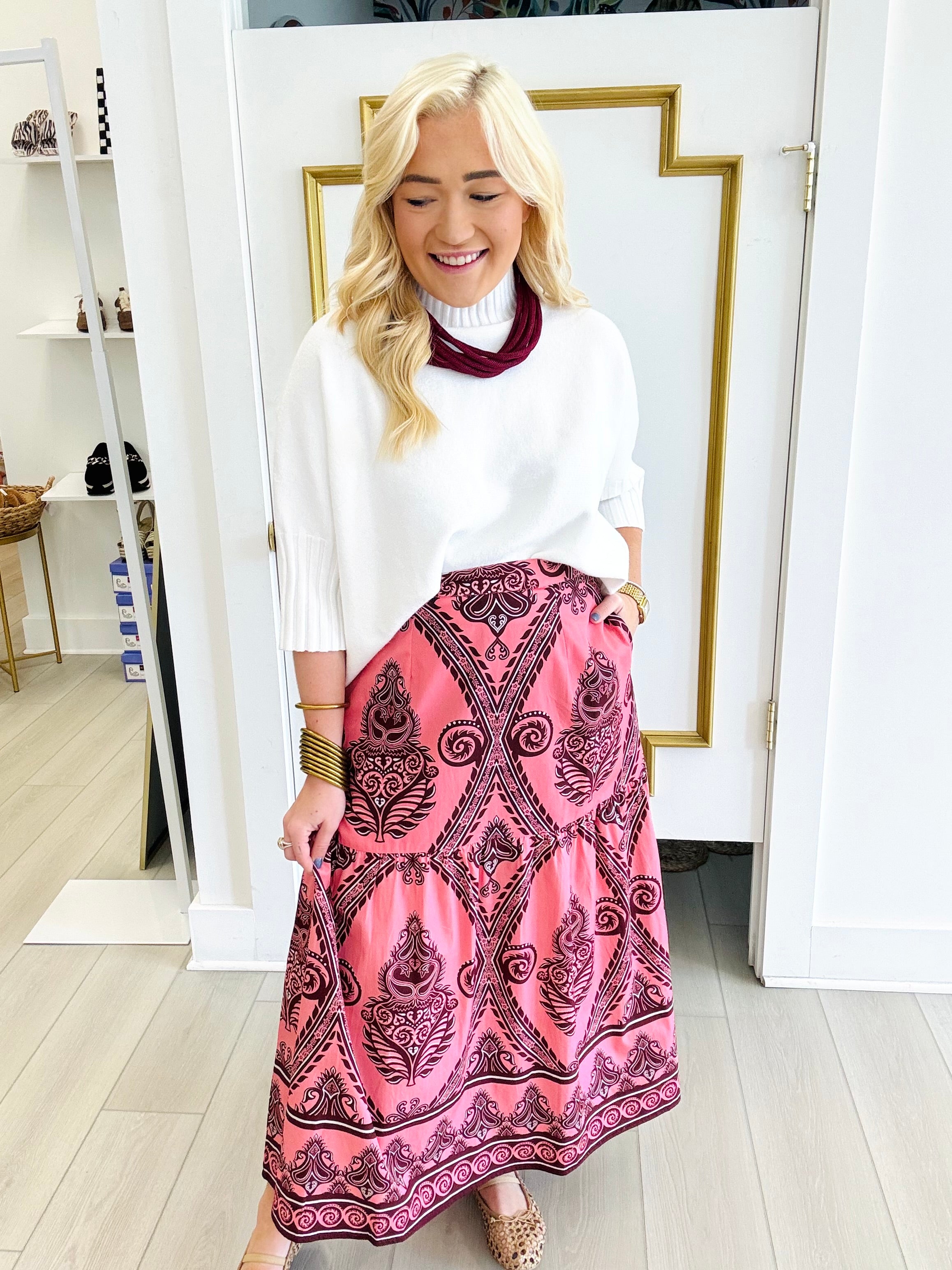 Ada Skirt in Salmon Motifs | MAUDE