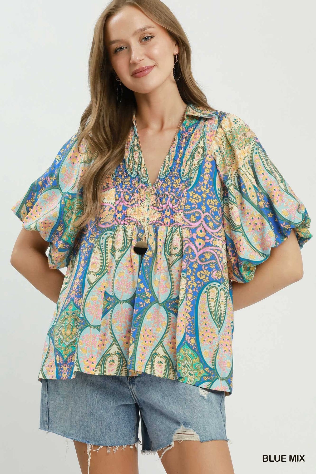 Splash of Color Top in Blue Mix