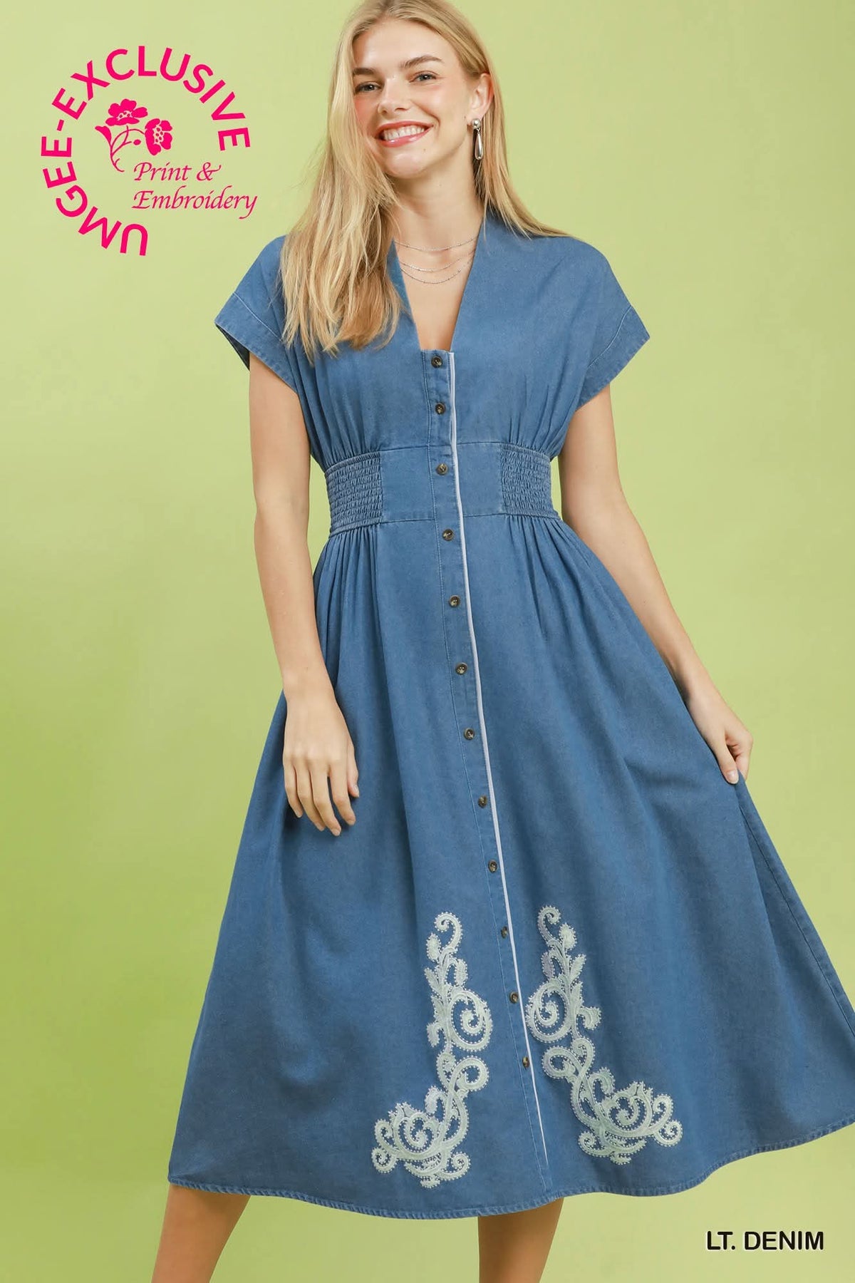 Dallas Embroidered Denim Dress