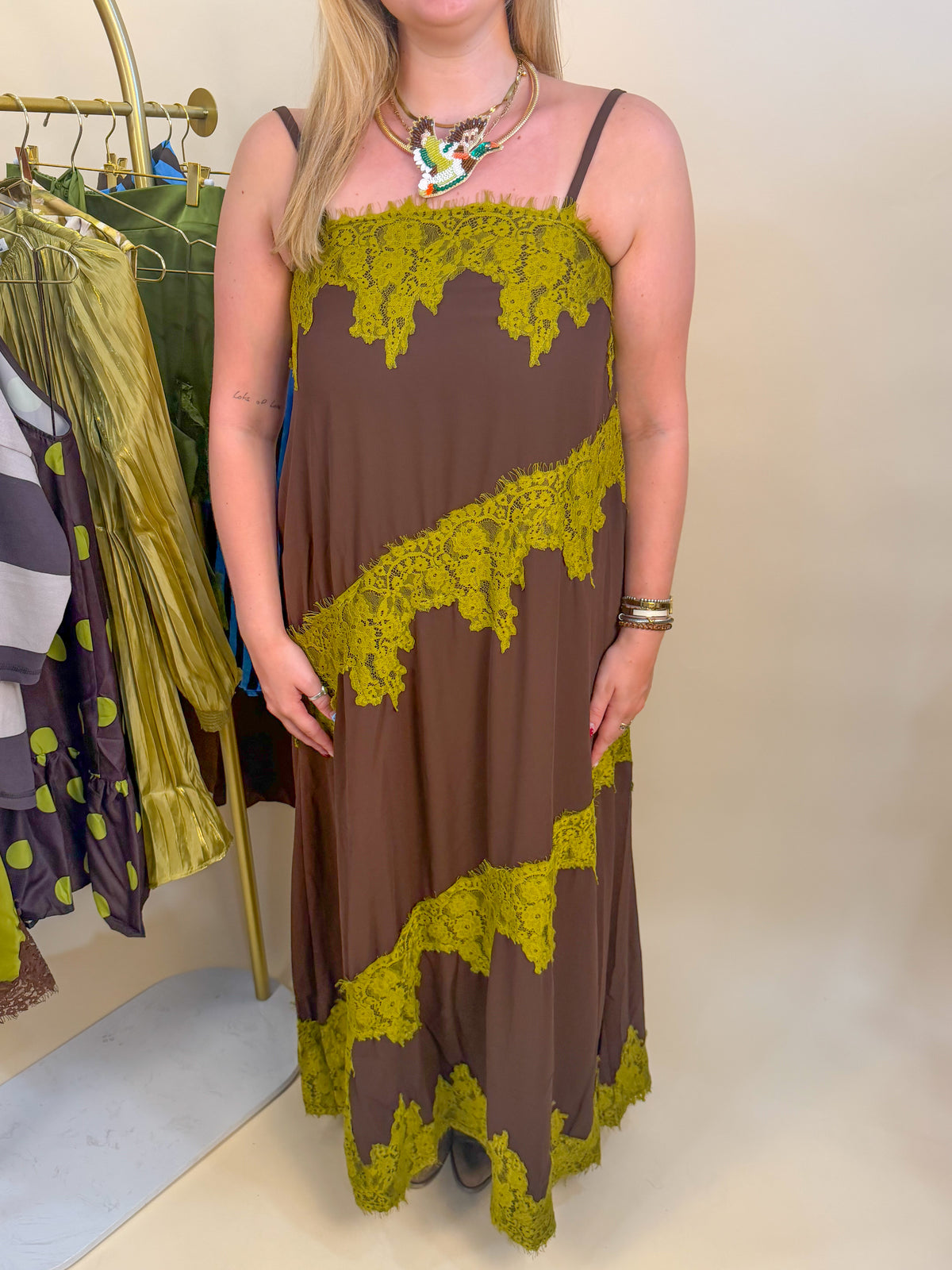 Briley Lace Maxi - Olive/Brown