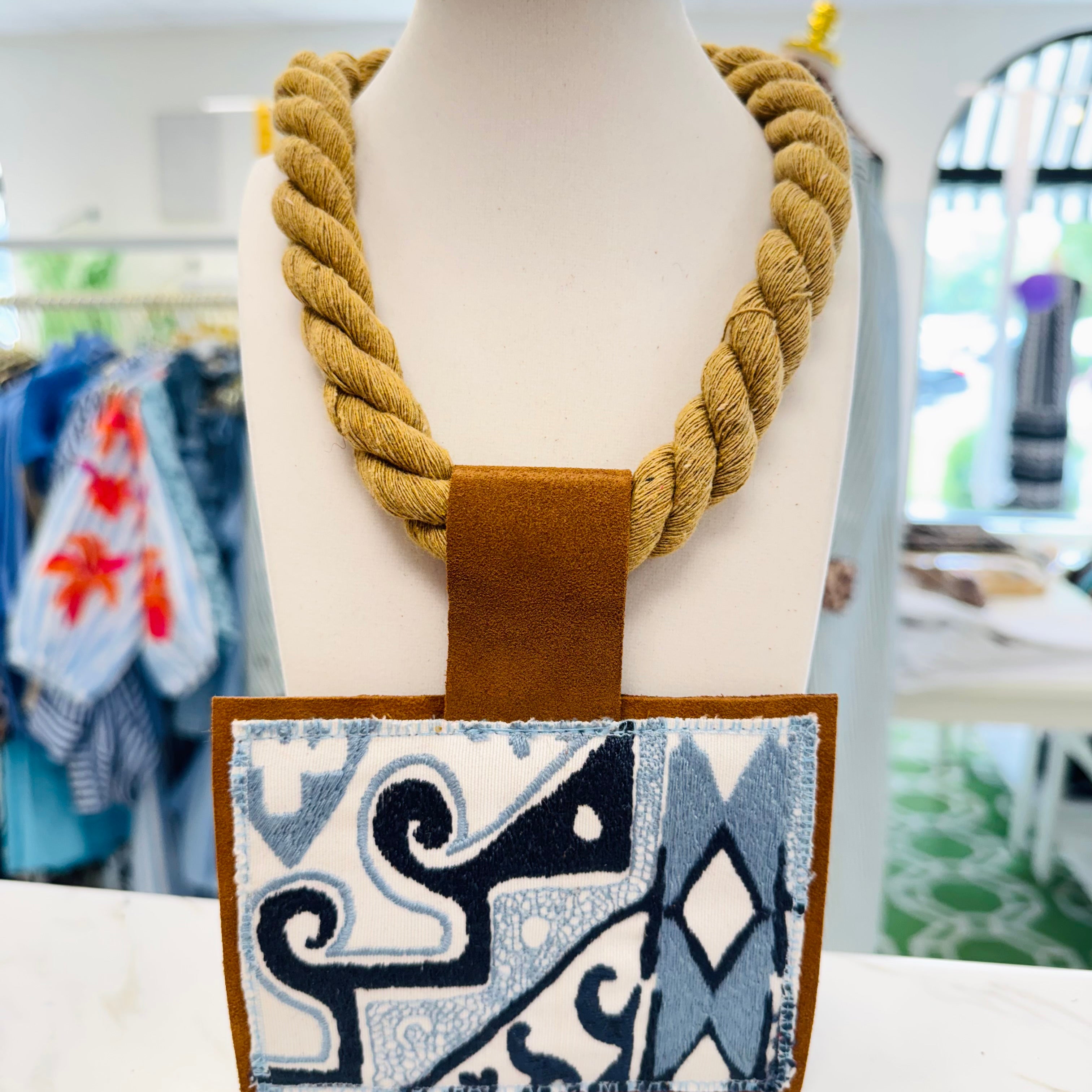 ORIJINAL Rope Pendant Necklace - Blue/White Patch