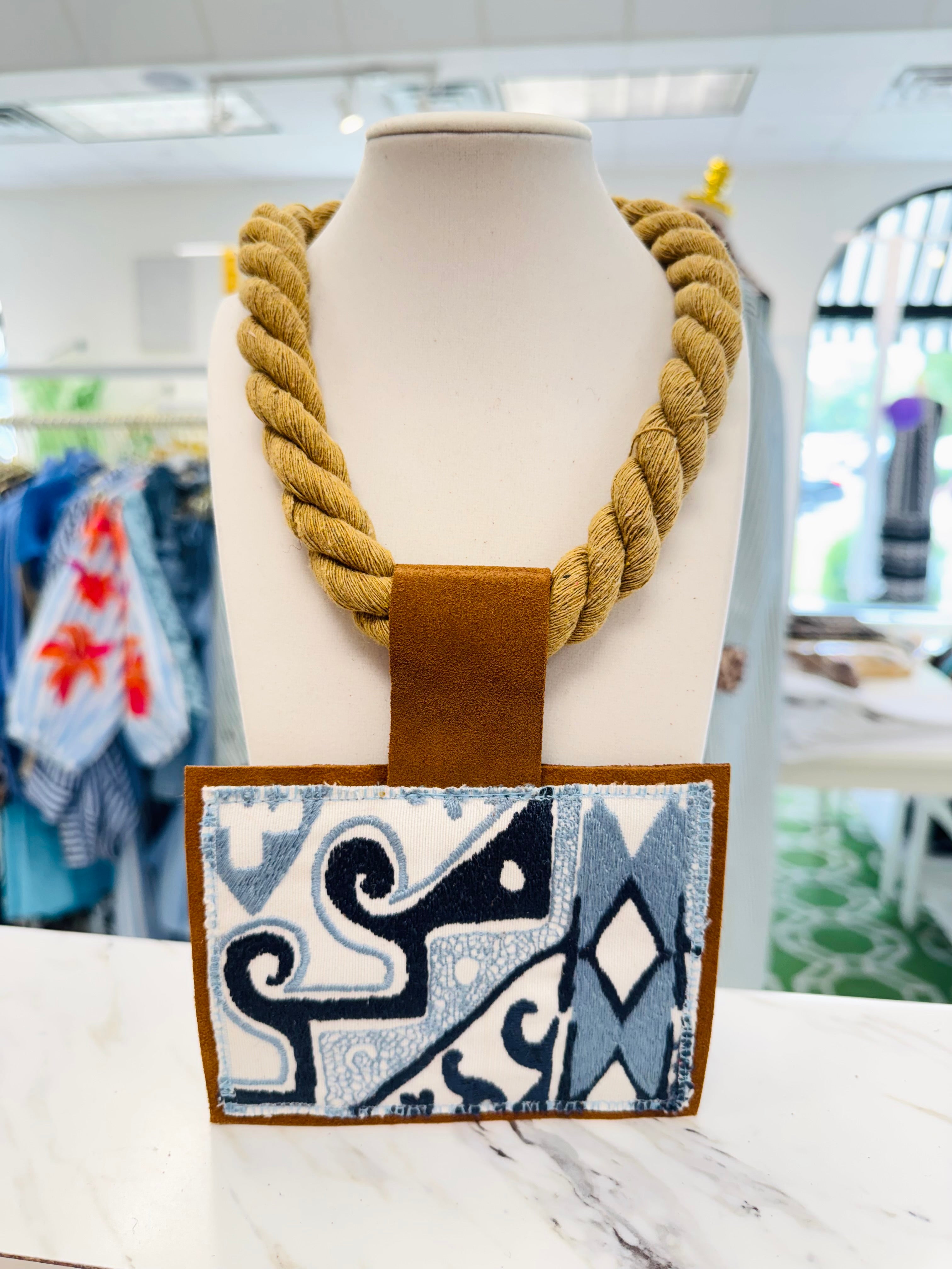 ORIJINAL Rope Pendant Necklace - Blue/White Patch