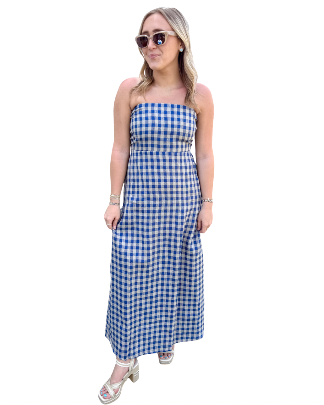 Easy Breezy Tube Dress in Blue Gingham