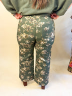 Floral Print Stretch Denim in Olive